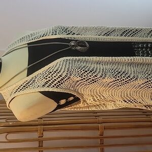 Bobeau cream duster fringe lace size small festival hippie 70's off white cover